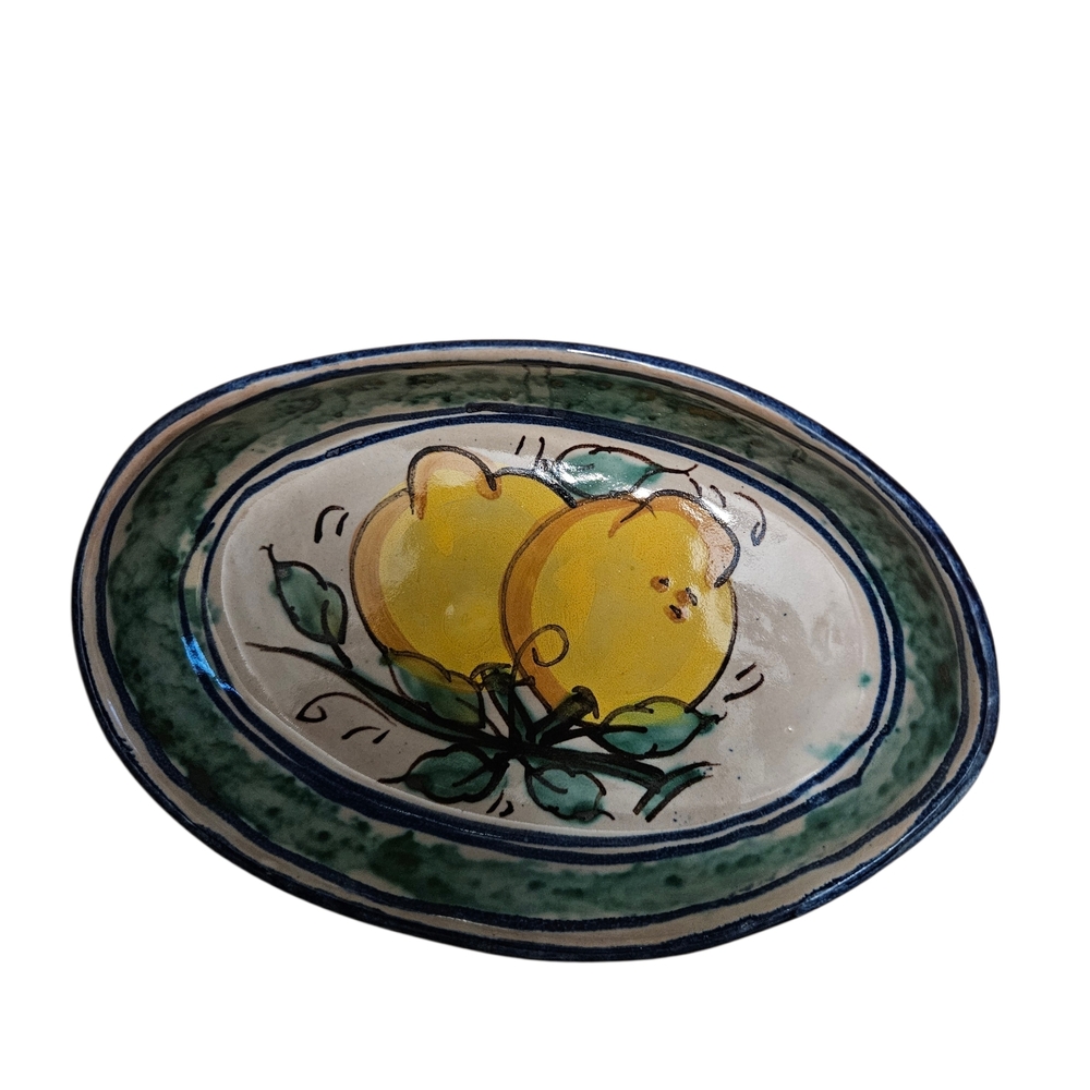Hand Painted Deruta Italy Lemon Pottery Oval Dish Italian Majolica Trinket Olive